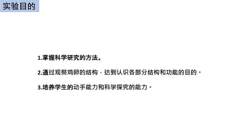 初中生物中考复习 初中生物实验突破(通用版):观察鸡卵的结构课件第2页