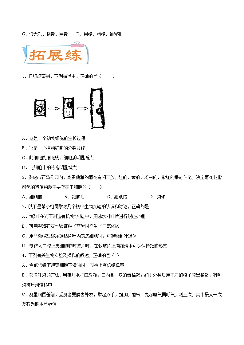 初中生物中考复习 考点02 细胞是生物体结构和功能的基本单位(考点专练)-备战2021年中考生物考点微专题第3页