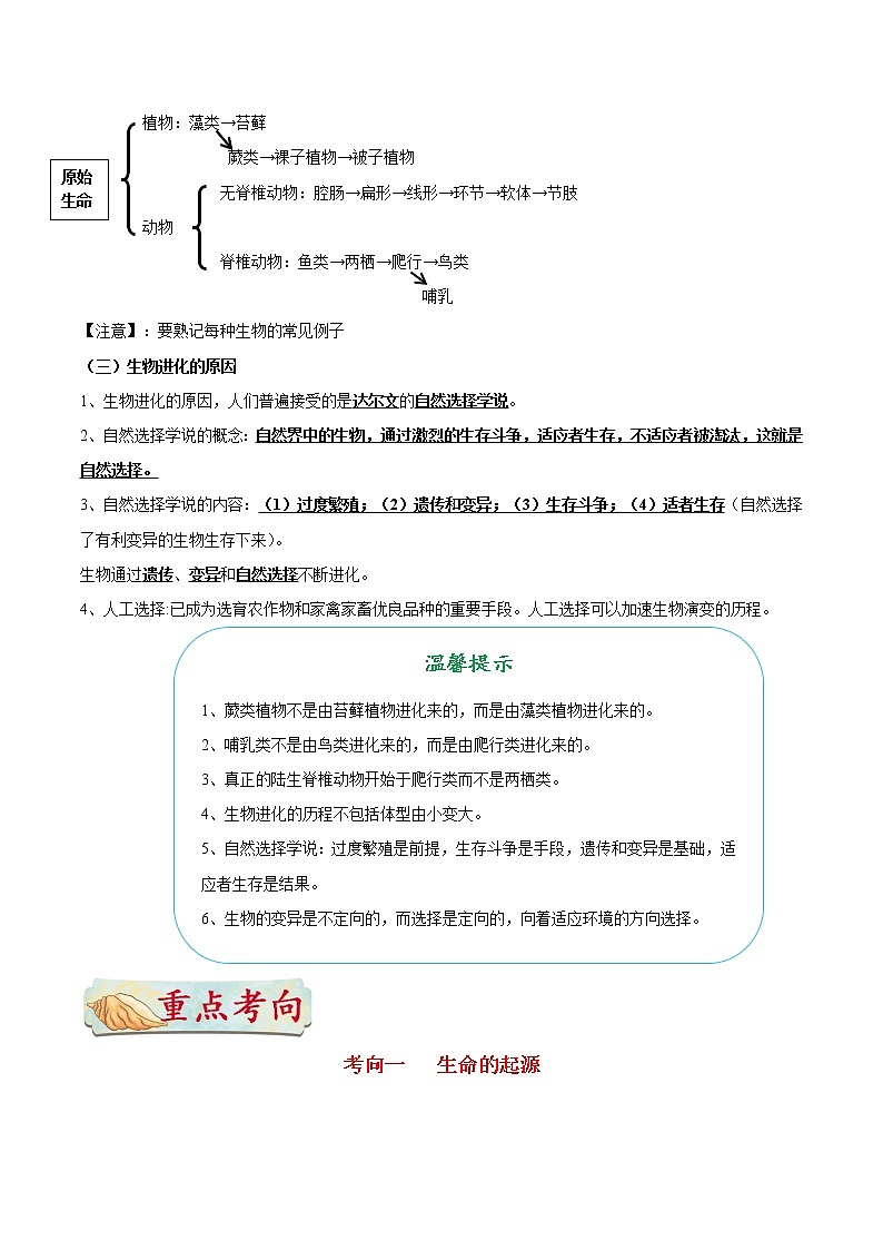 初中生物中考复习 考点44 生命起源和生物进化-备战2021年中考生物考点一遍过第3页