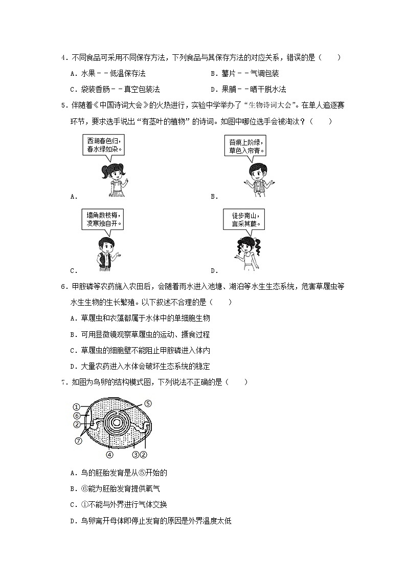初中生物中考復(fù)習 山東省濟南市槐蔭區(qū)2019年中考生物二模試卷第2頁