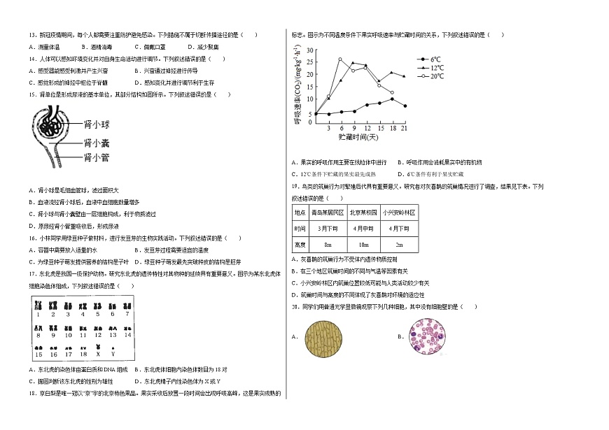 初中生物中考復(fù)習(xí) 生物-（北京卷）【試題猜想】2021年中考考前最后一卷（考試版）第2頁
