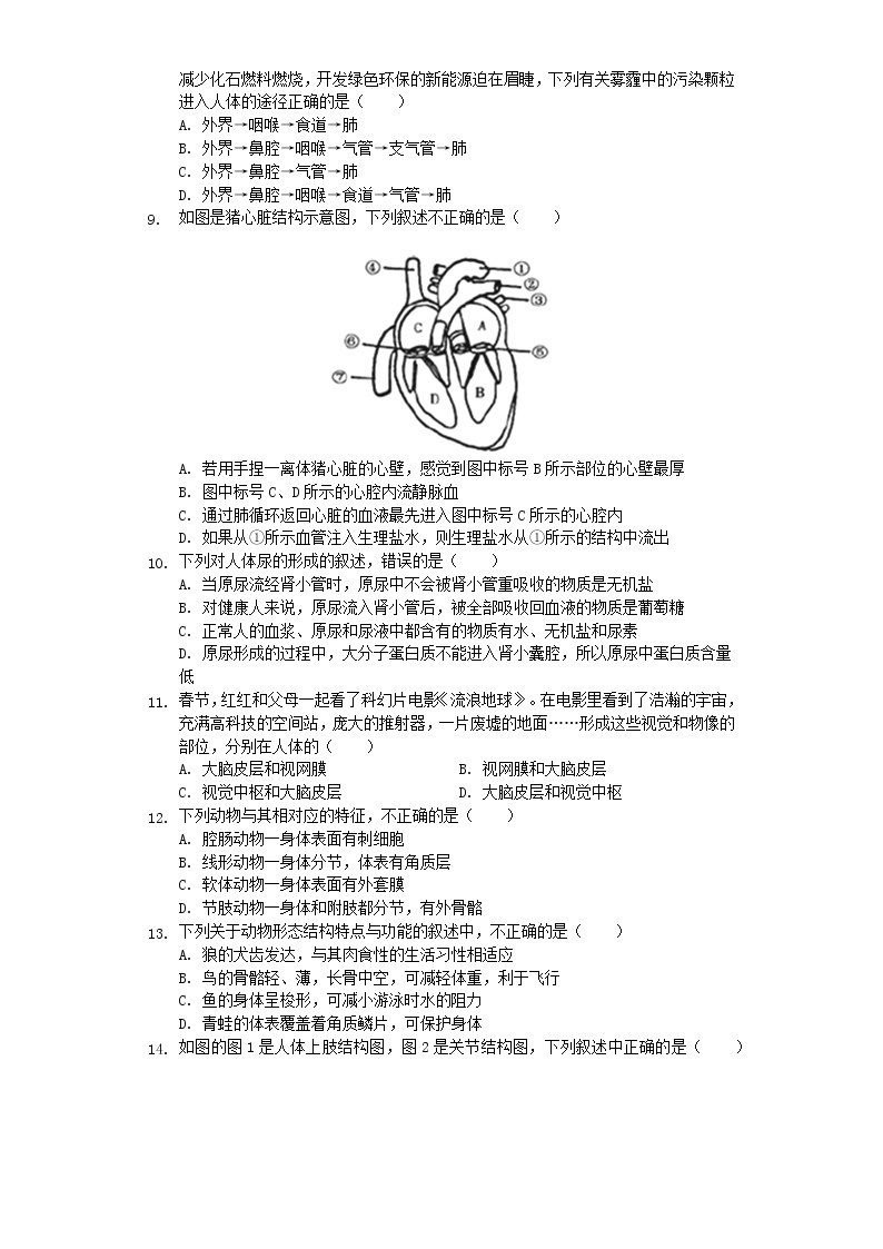 初中生物中考复习 四川省绵阳市安县2019年中考生物二诊试卷（含解析）02