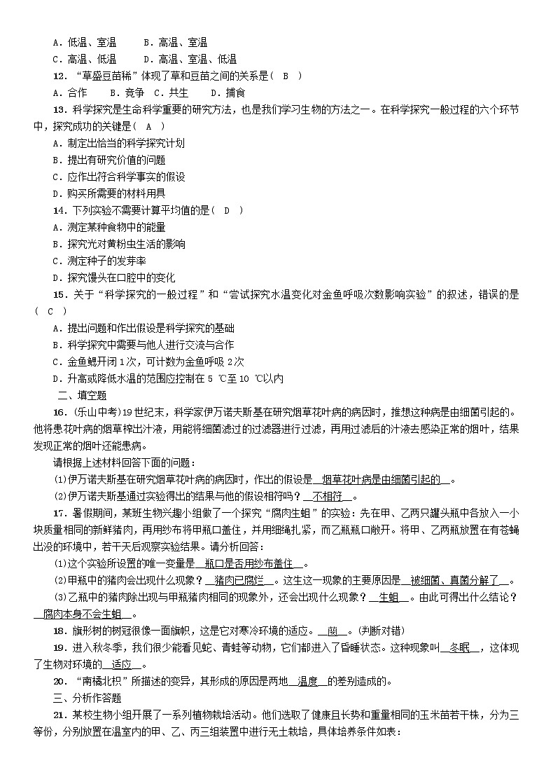 初中生物中考复习 中考生物总复习第1节生物与环境的关系精练第2页