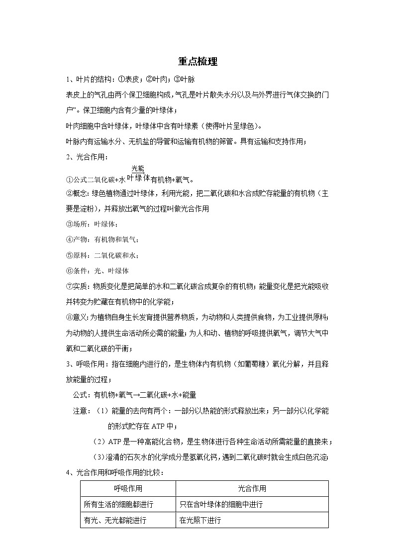 备战2023生物新中考二轮复习重难突破(浙江专用)专题04 植物体内物质的转化(原卷版)第1页
