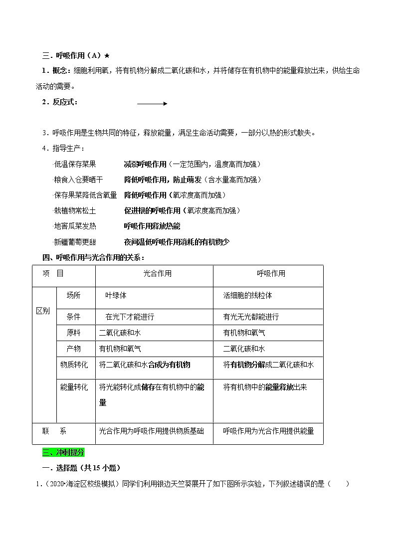 初中生物中考复习 专题04 绿色植物是生物圈中的有机物制造者(解析版)第3页