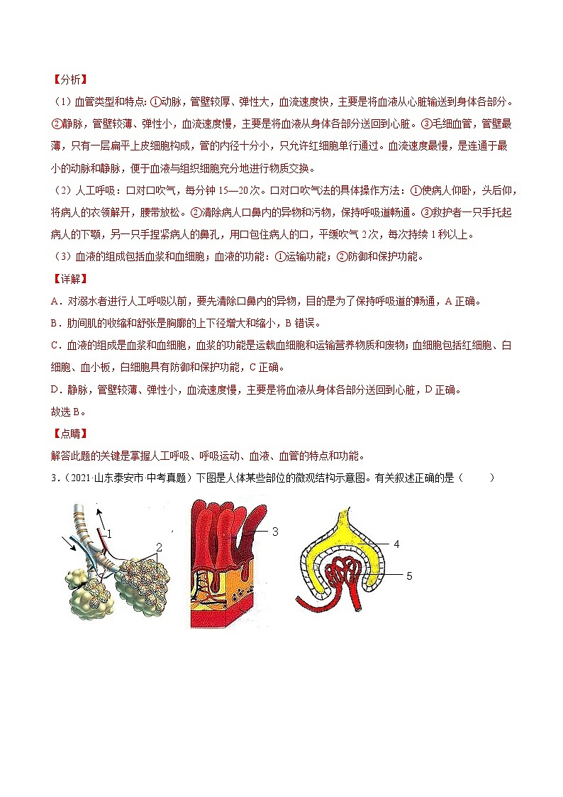 初中生物中考复习 专题05 人体的营养和呼吸-2021年中考生物真题分项汇编(全国通用)(第1期)(解析版)第2页