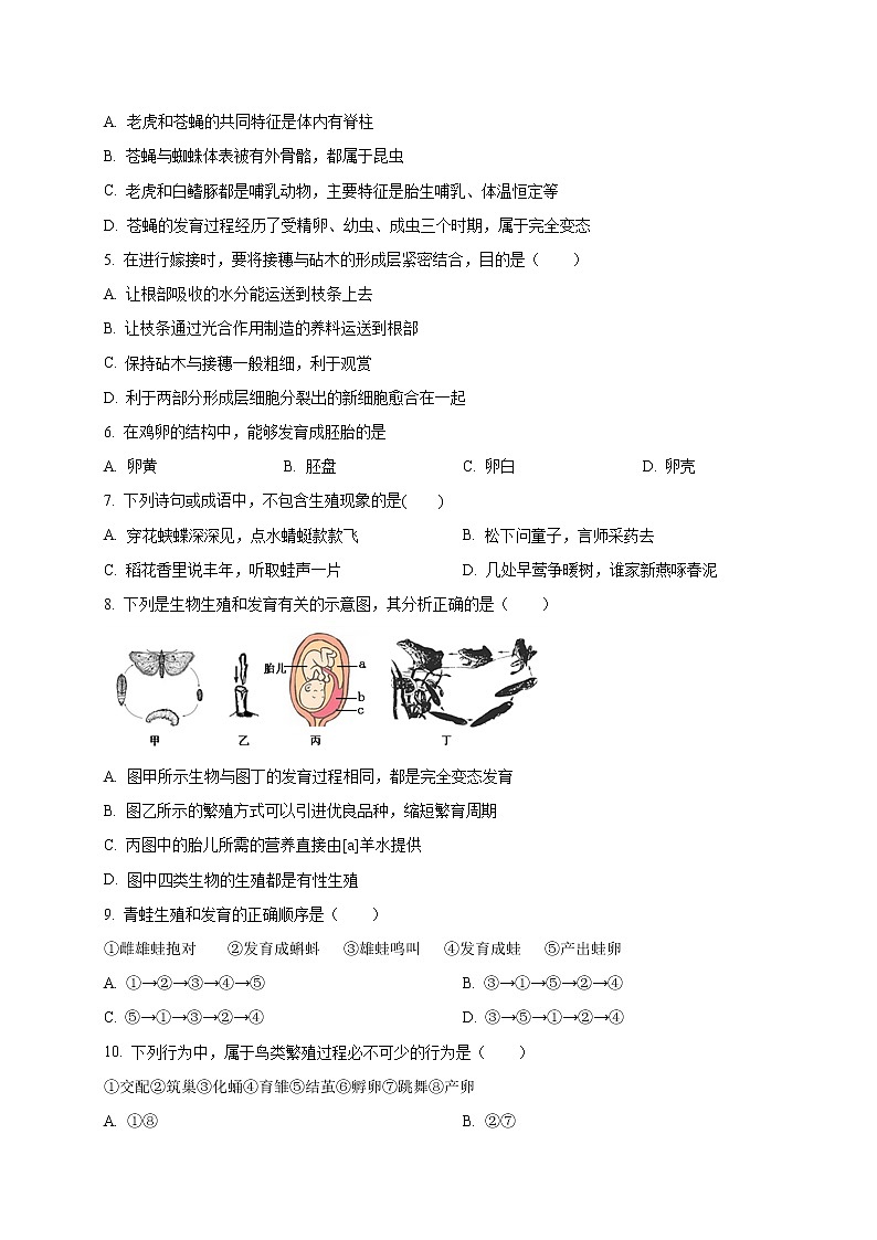 初中生物中考复习 专题06 生物的生殖、发育和遗传-2020年中考生物冲刺专题卷(原卷版)第2页