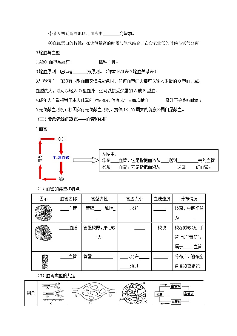 初中生物中考复习 专题11 人体内物质的运输(原卷版)02