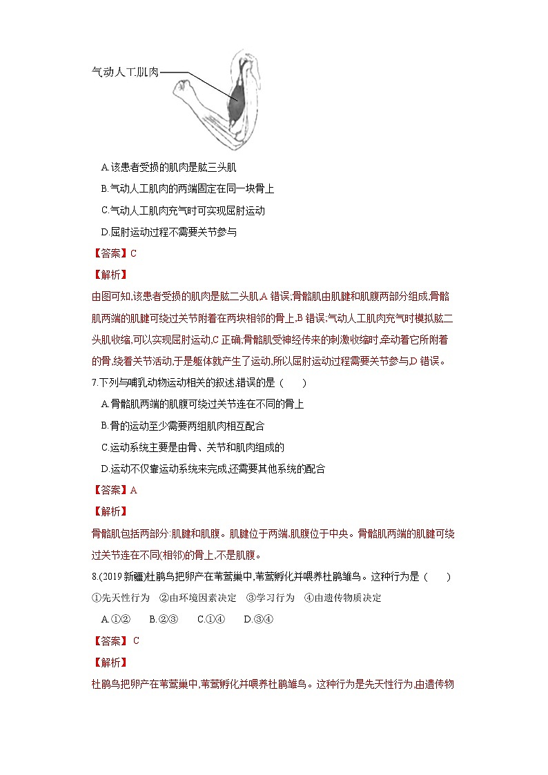 初中生物中考复习 专题16 动物的运动和行为(练习)(解析版)第3页