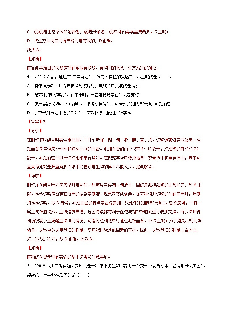 初中生物中考复习 重组卷05-冲刺2021年中考生物精选真题重组卷(人教版)(解析版)第3页