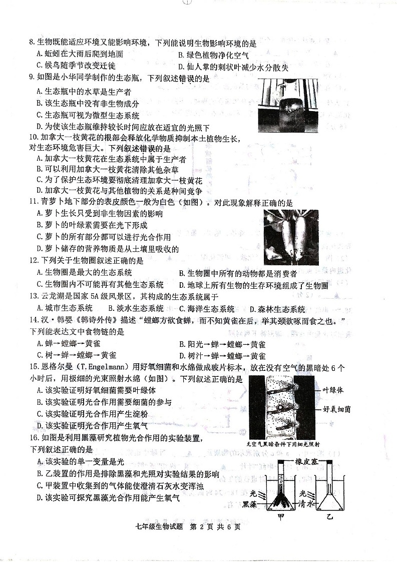 江苏省徐州市2022-2023学年七年级上学期期末抽测生物试题第2页