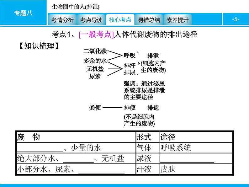 初中生物中考复习 专题八 生物圈中的人(排泄) 课件 2021届中考生物一轮复习05