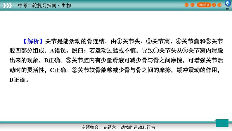 初中生物中考复习 专题06动物的运动和行为(上课用课件)-【过专题】2022年中考生物二轮精准高效复习07