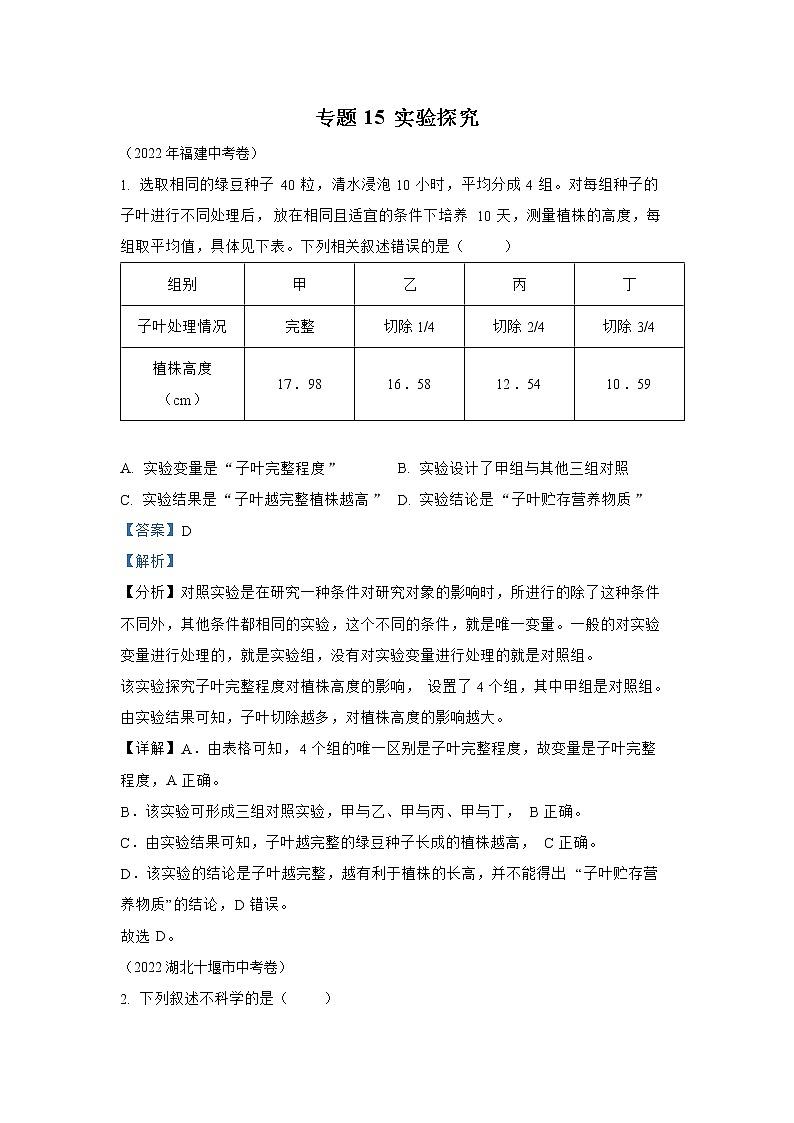【备战2023】2022年全国通用中考生物真题汇编——专题14生物技术(解析版)第1页
