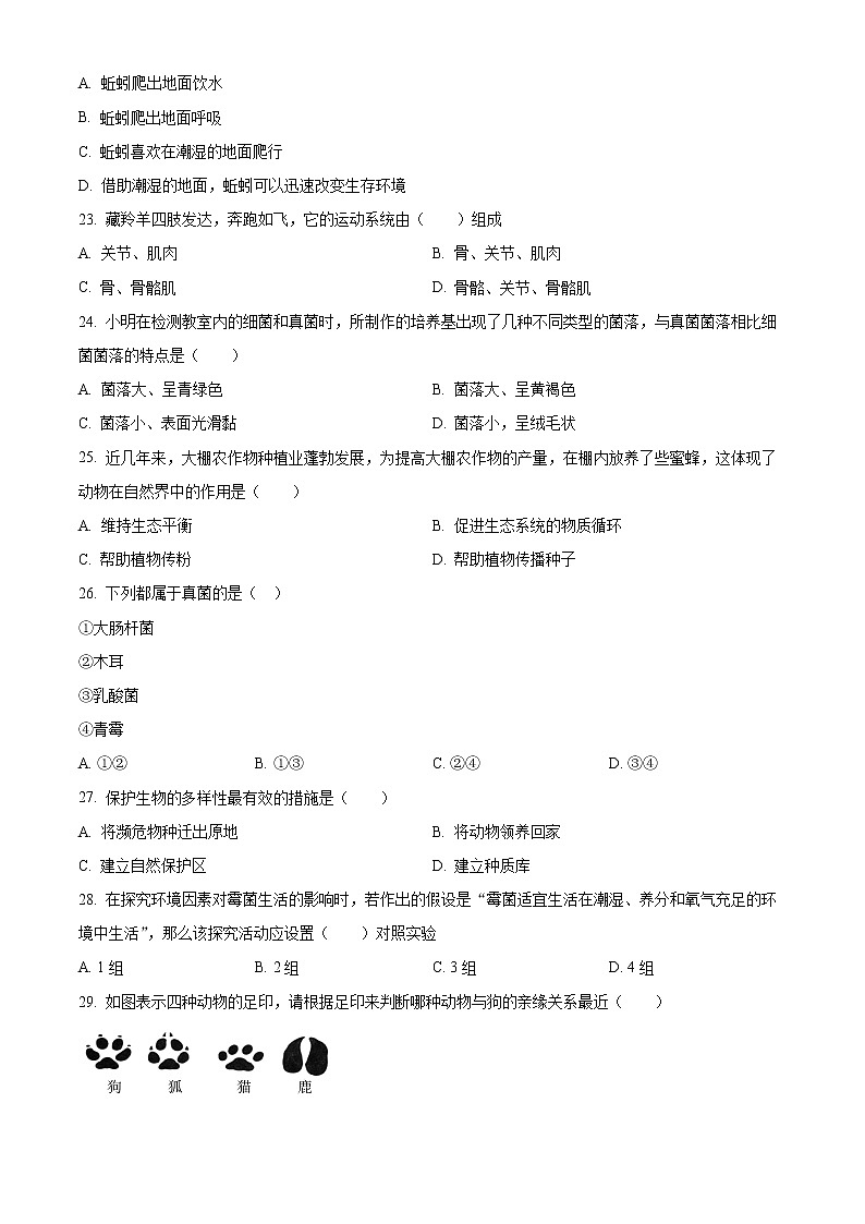 精品解析:广东省广州市天河明珠中英文学校2022-2023学年八年级上学期期末生物试题(原卷版)第3页