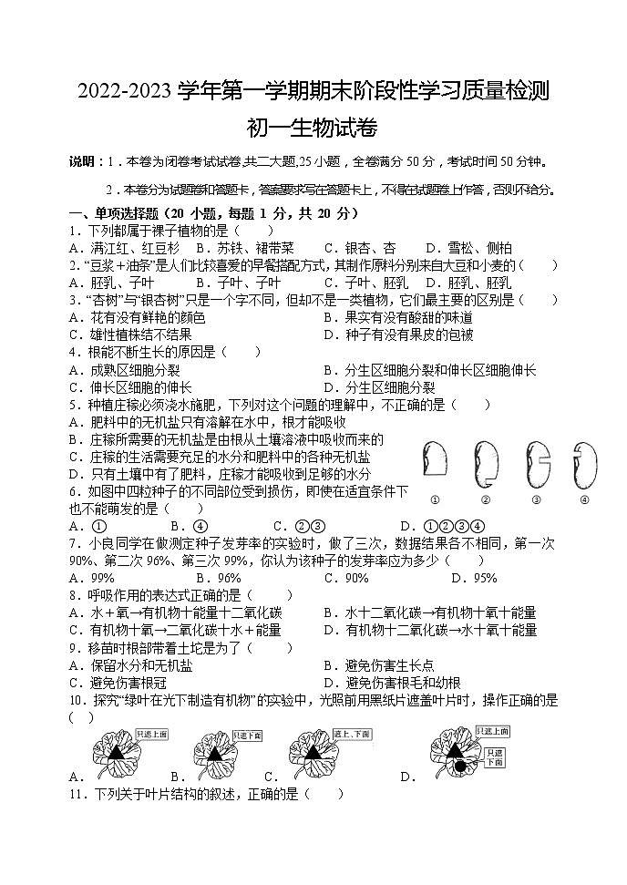 江西省南昌市十校联考2022-2023学年七年级上学期期末阶段性学习质量检测生物试卷(含答案)第1页