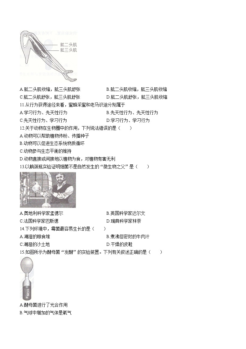 天津市东丽区2022-2023学年八年级上学期期末生物试题(含答案)第2页