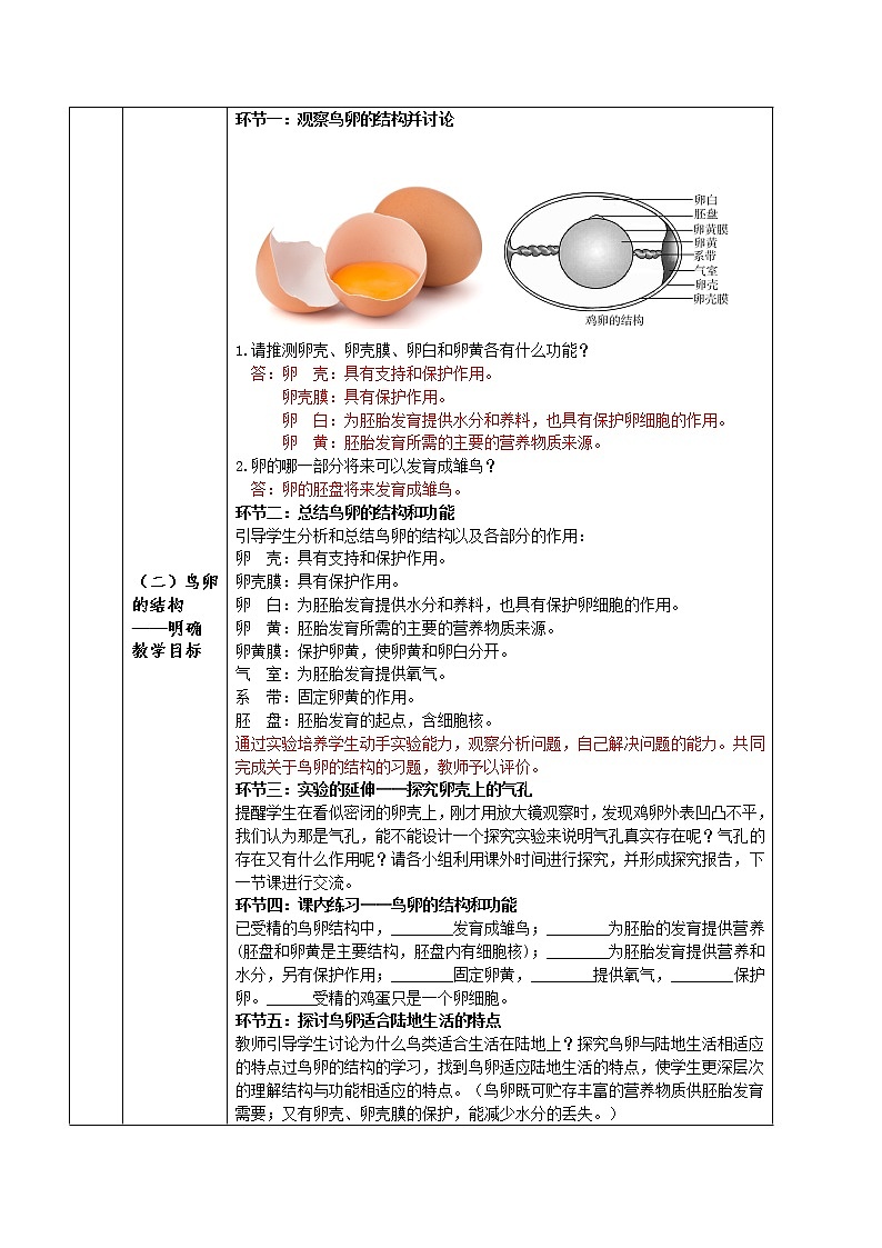 人教版生物八年級下冊 7.1.4 鳥的生殖和發(fā)育 教案第2頁