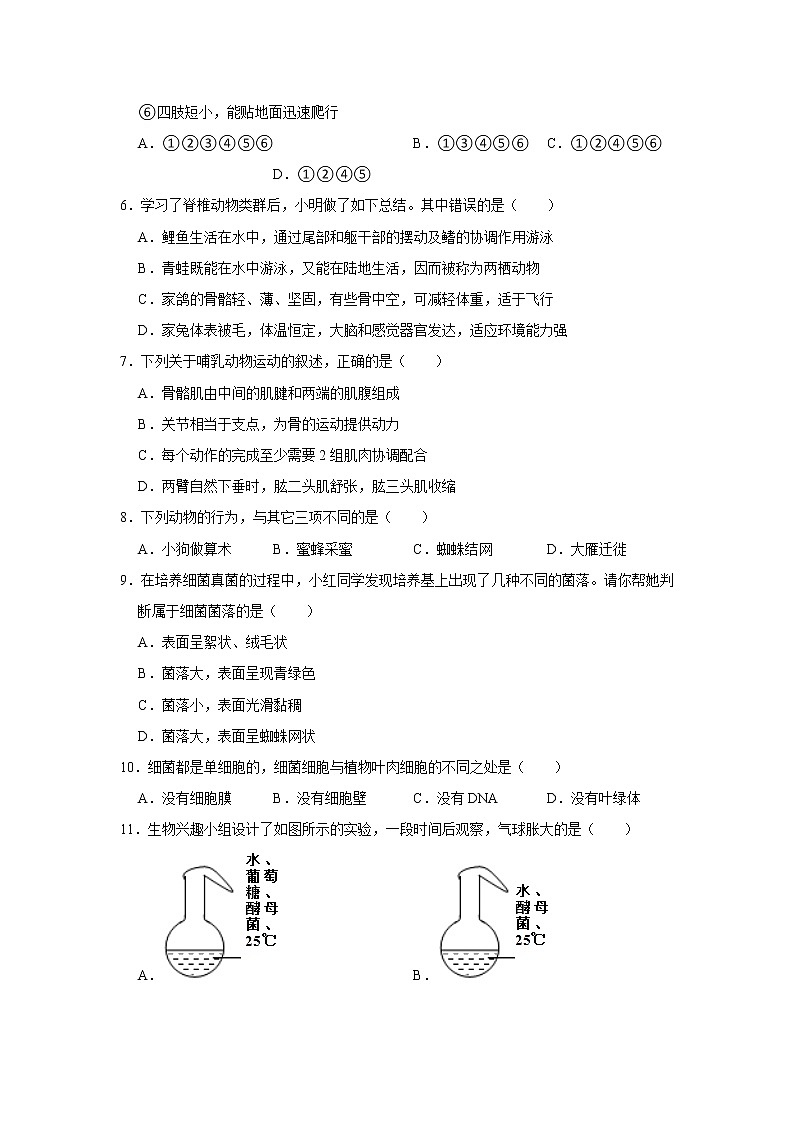 山东省青岛市即墨区2022-2023学年八年级上学期期末生物试卷 (含答案)02