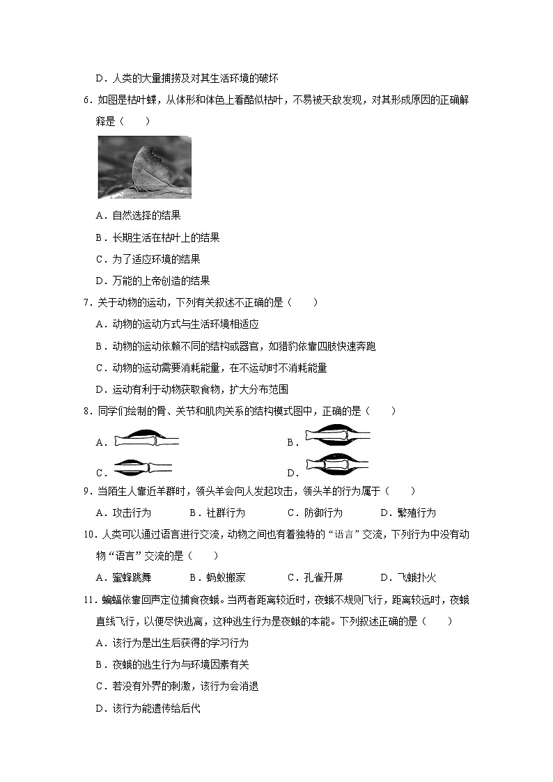 河南省周口市西华县致远外国语学校等四校联考2022-2023学年八年级上学期期末生物试卷(含答案)02