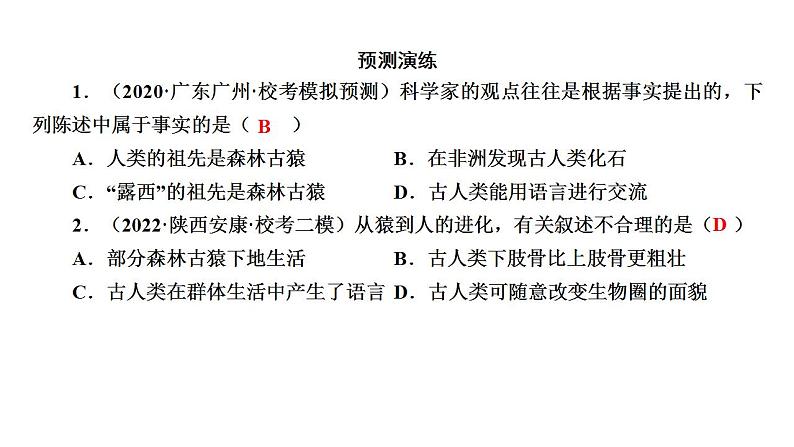 中考生物一轮复习精讲课件-- 人的由来第8页
