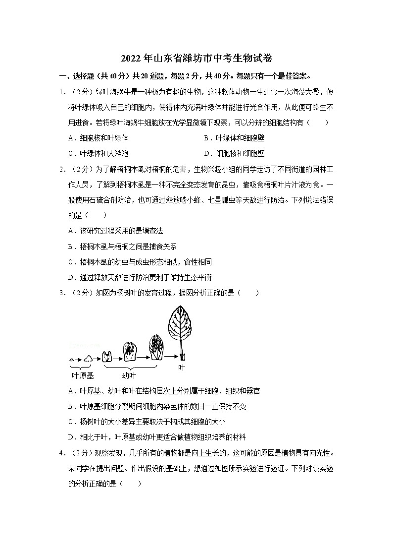 2022年山东省潍坊市中考生物试卷含答案第1页