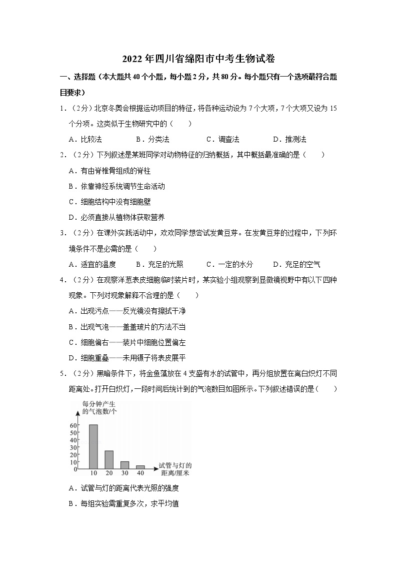 2022年四川省绵阳市中考生物试卷含答案01