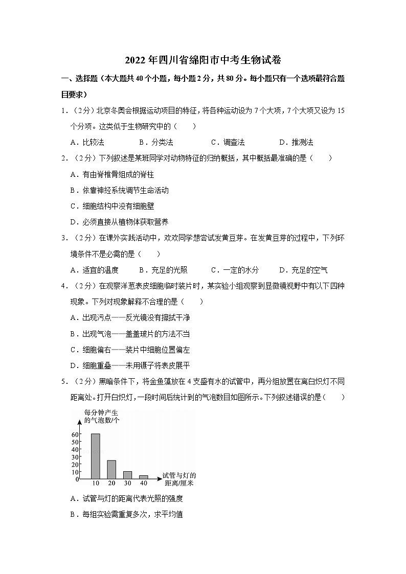 2022年四川省绵阳市中考生物试卷含答案第1页