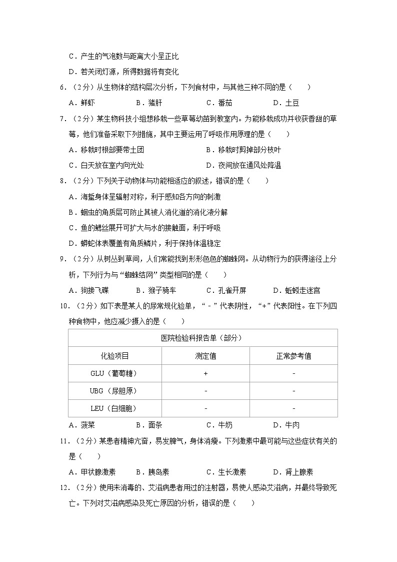 2022年四川省绵阳市中考生物试卷含答案第2页