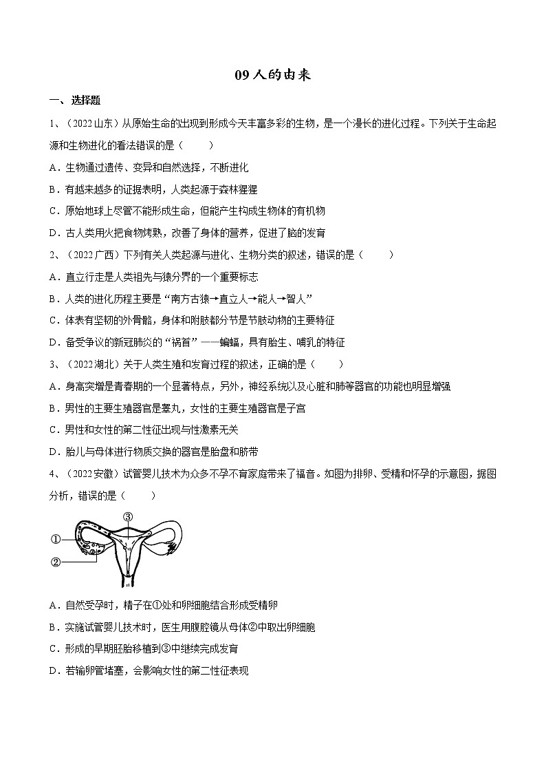 中考生物复习--专题09 人的由来(原卷版解析版)01