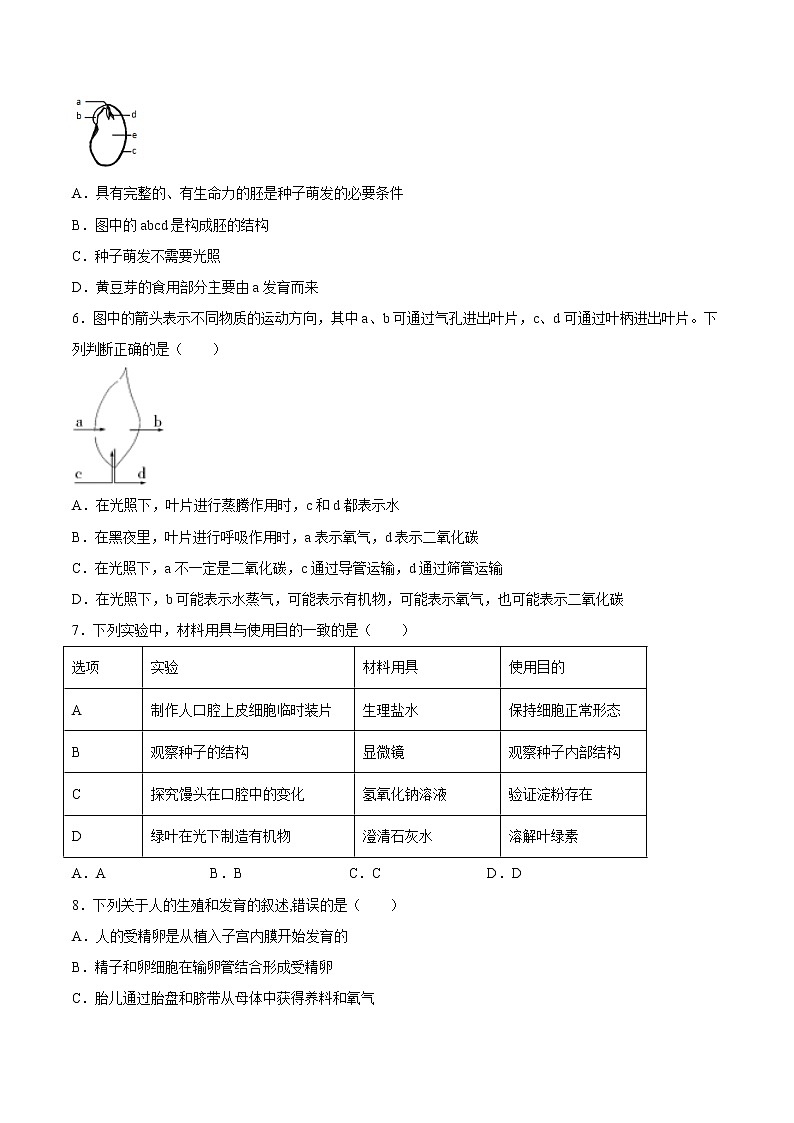 生物(湖南长沙卷)-学易金卷:2023年中考第一次模拟考试卷02
