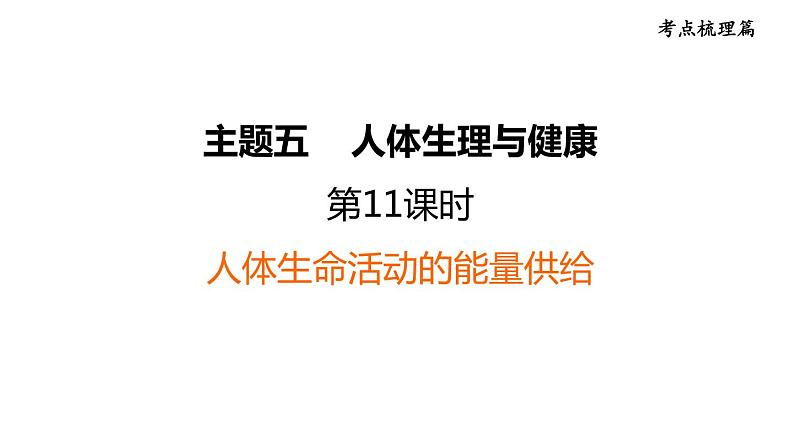 人教版中考生物一轮复习--第11课时 人体生命活动的能量供给(复习课件)第1页