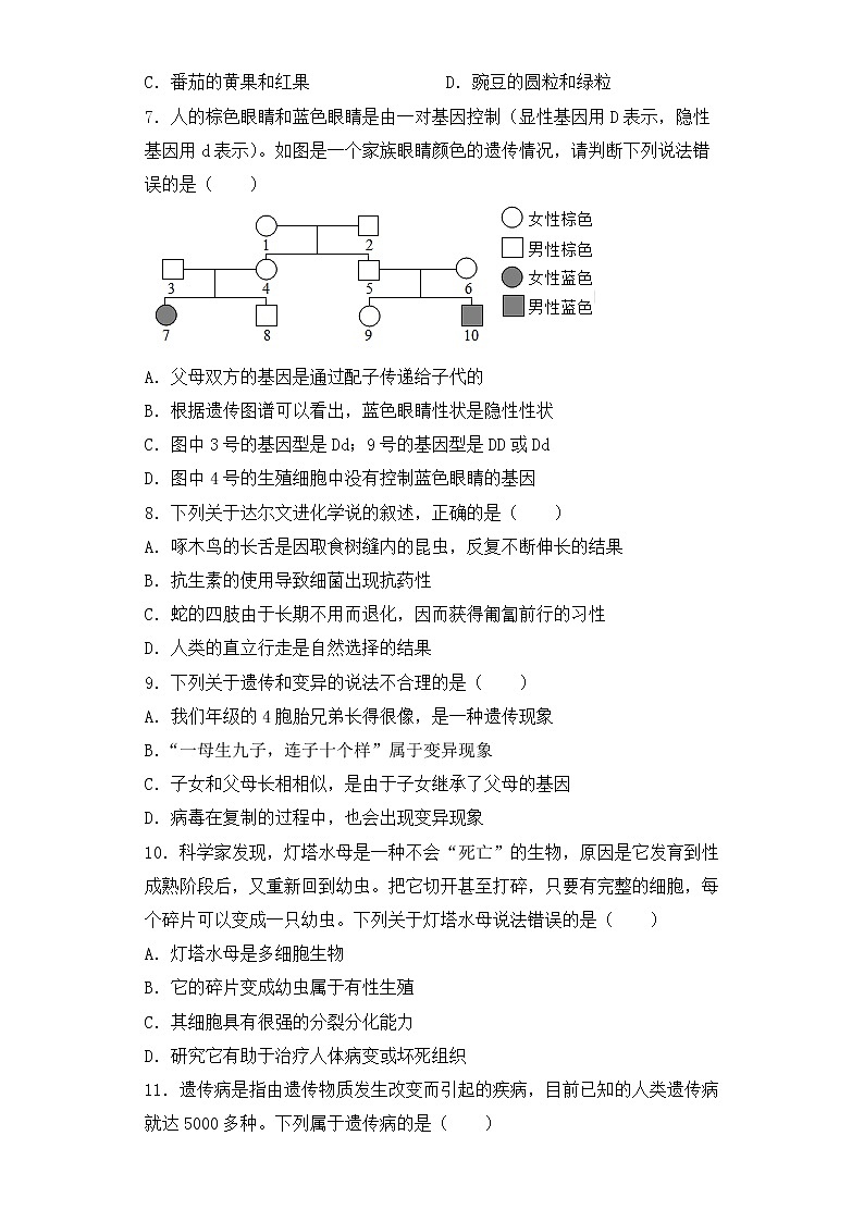 人教版生物八年级下册第七单元( 生物圈中生命的延续和发展)单元检测试卷02