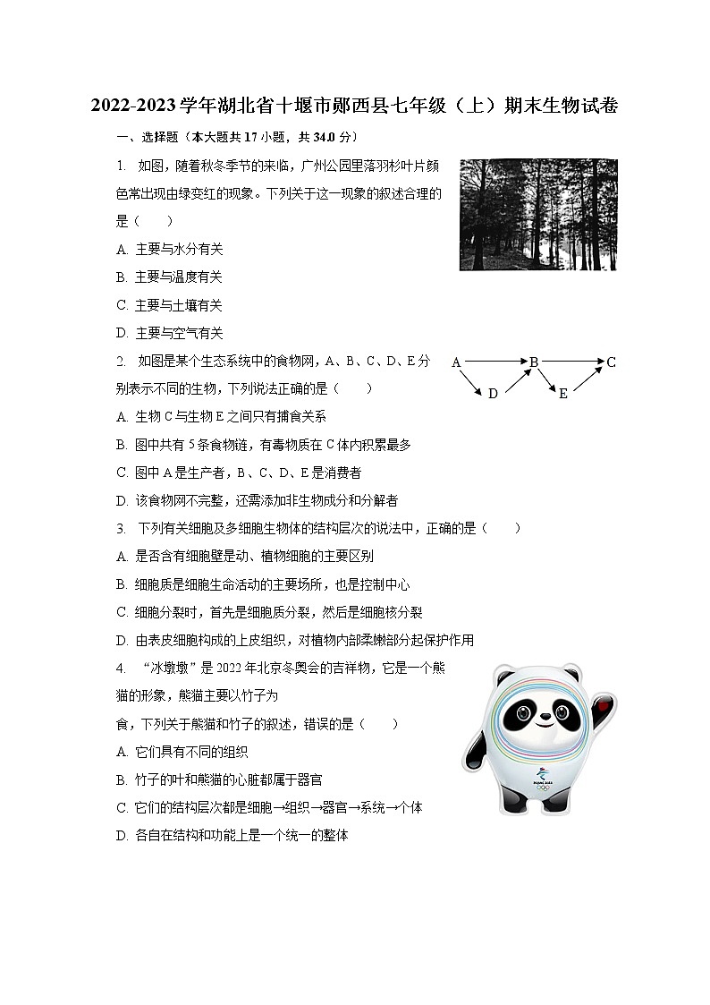 2022-2023学年湖北省十堰市郧西县七年级(上)期末生物试卷(含解析)01