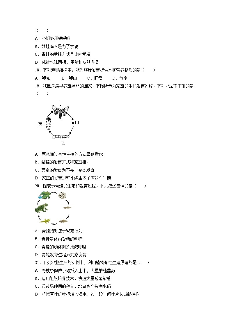 第1章 生物的生殖和发育(基础卷)——2022-2023学年八年级下册生物单元卷(人教版)(原卷版+解析版)03