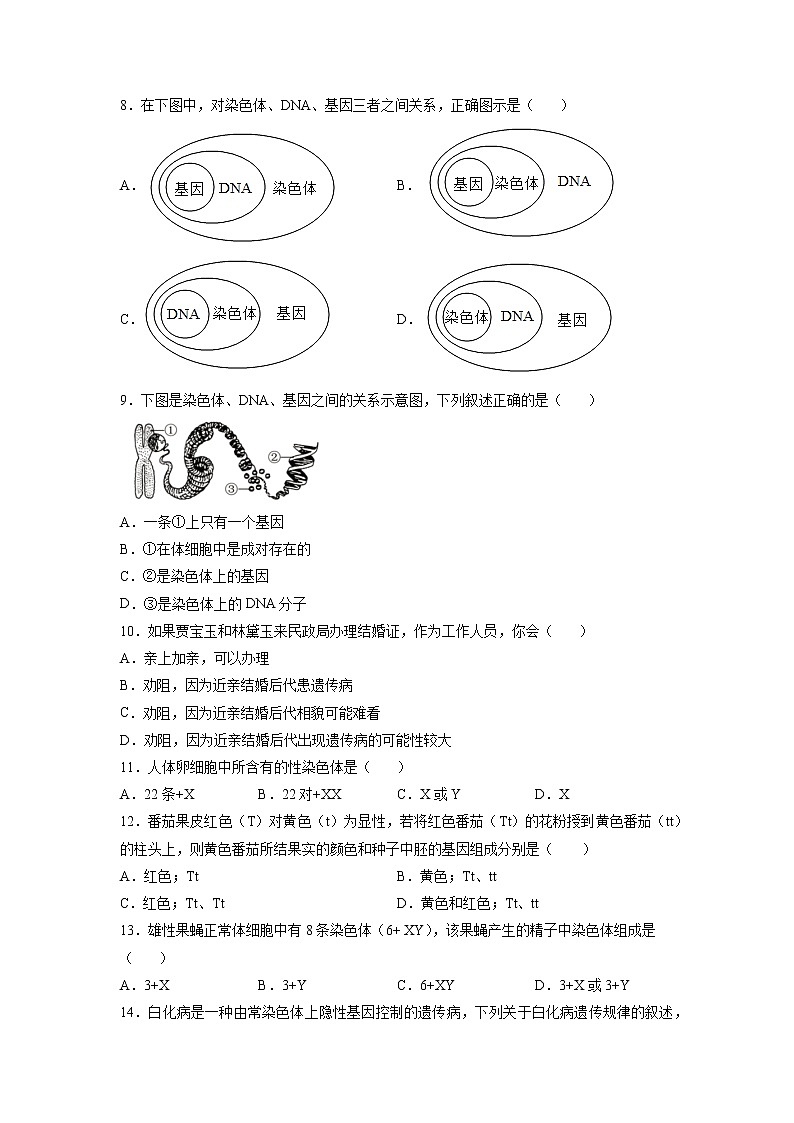 第2章 生物的遺傳與變異（基礎(chǔ)卷）——2022-2023學(xué)年八年級(jí)下冊(cè)生物單元卷（人教版）（原卷版）第2頁(yè)