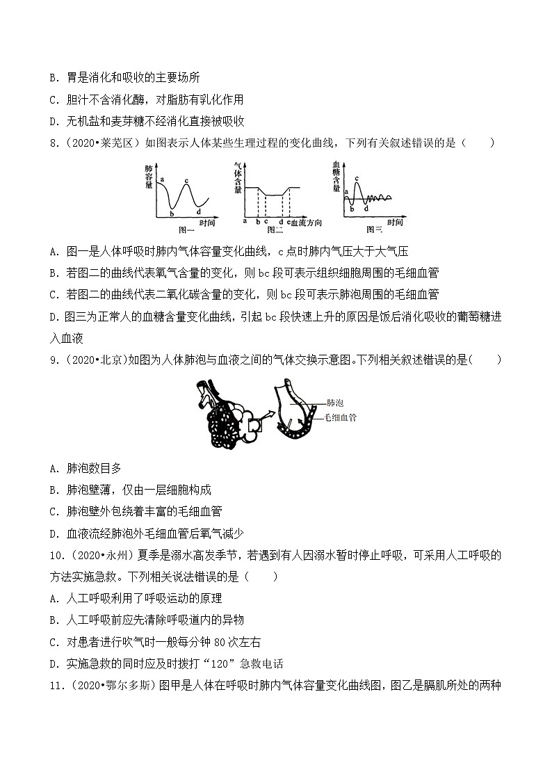 专题五:人体的营养和呼吸 (全国2020----2022年生物中考真题训练)第2页