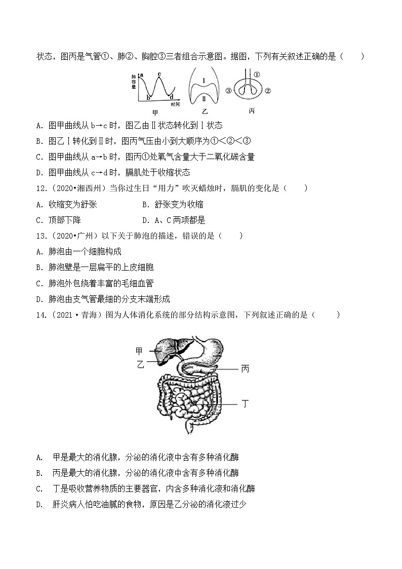 专题五:人体的营养和呼吸 (全国2020----2022年生物中考真题训练)第3页