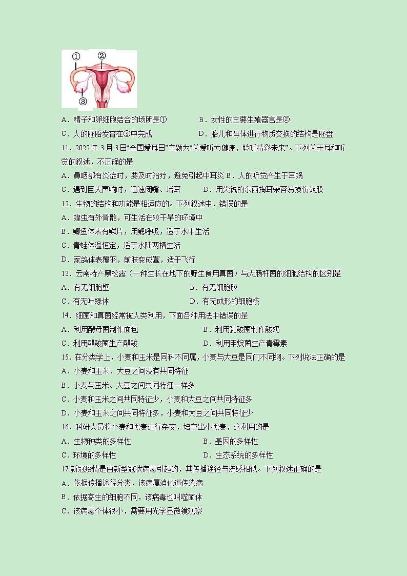 黄金卷06-【赢在中考·黄金8卷】备战2023年中考生物全真模拟卷(福建专用)(原卷版)第2页