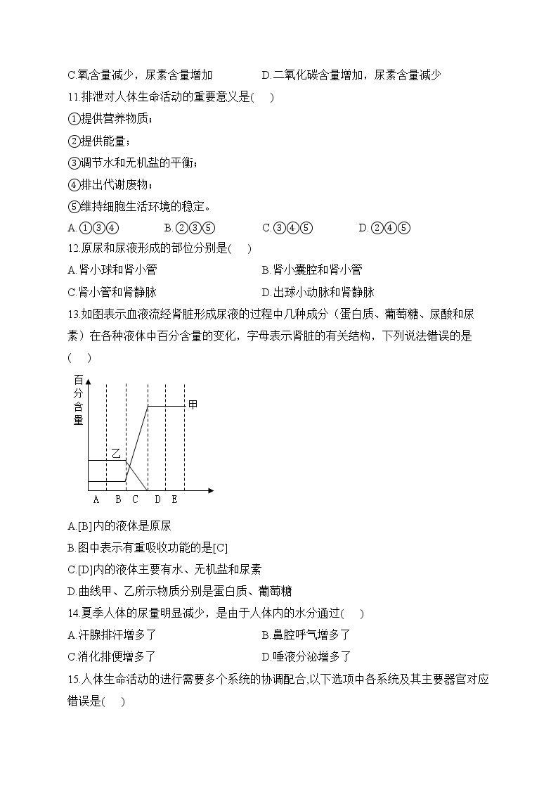 人教版生物七年级下册单元检测卷 第四单元第五章 人体内废物的排出（测基础）03