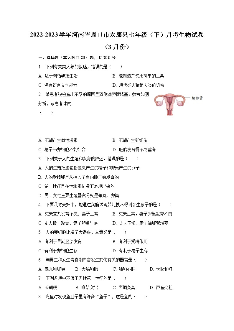2022-2023学年河南省周口市太康县七年级（下）月考生物试卷（3月份）（含解析）01