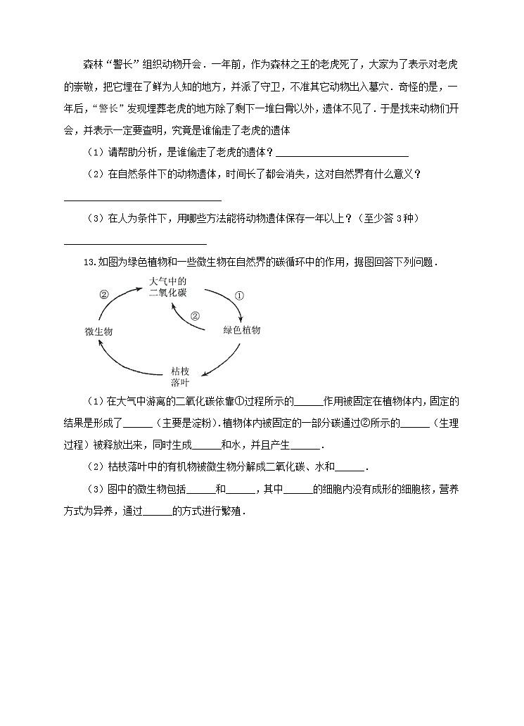 第二單元第三章第四節(jié) 《微生物在生物圈中的作用》(練習(xí))第3頁