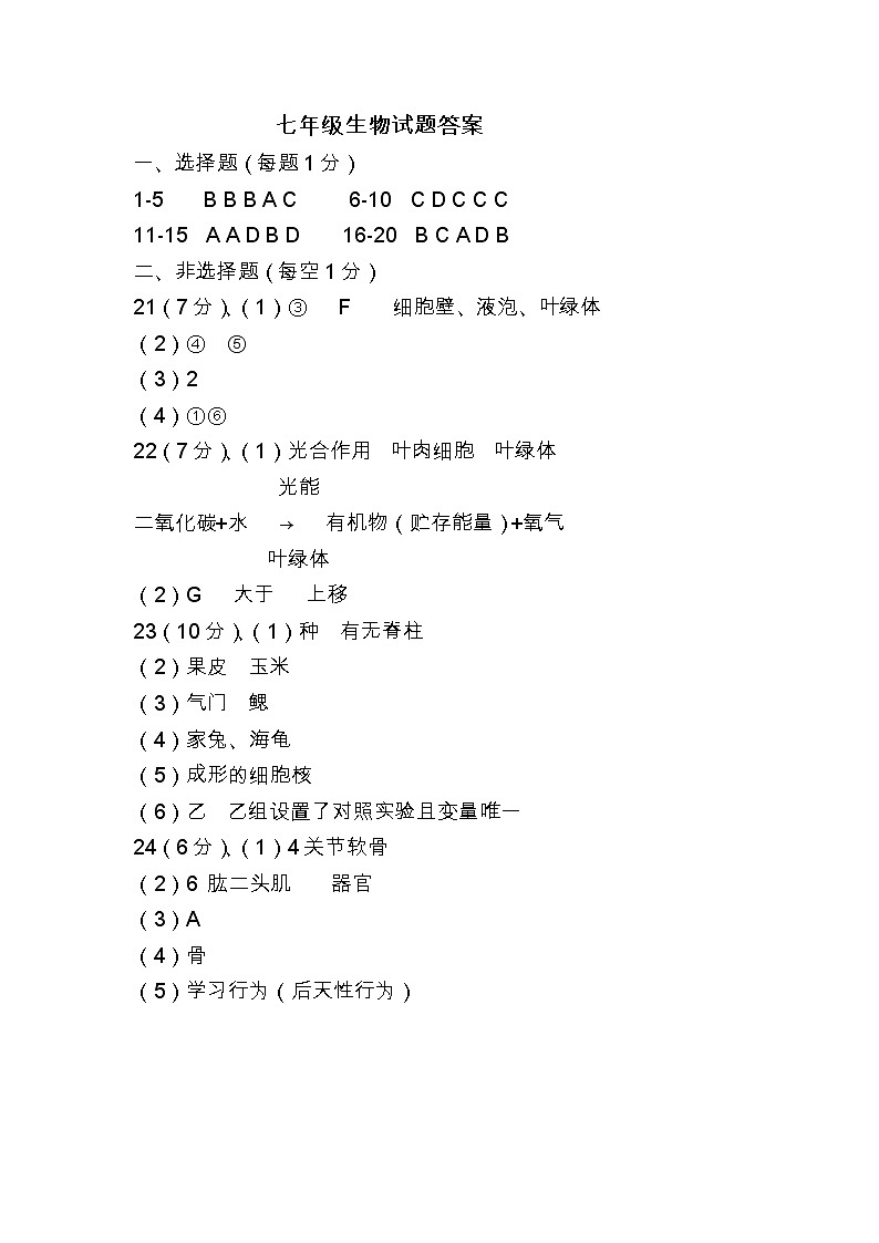 2022--2023学年上学期山东省菏泽市牡丹区七年级期末生物试题01