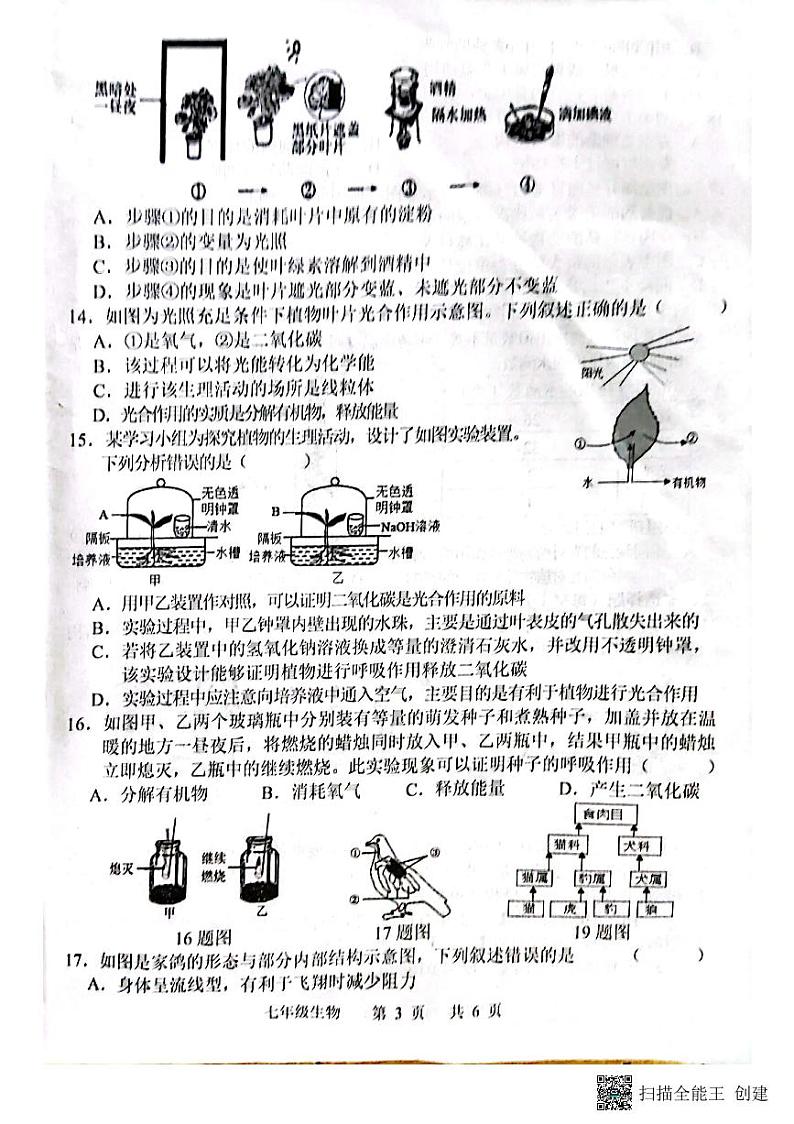 2022--2023学年上学期山东省菏泽市牡丹区七年级期末生物试题03