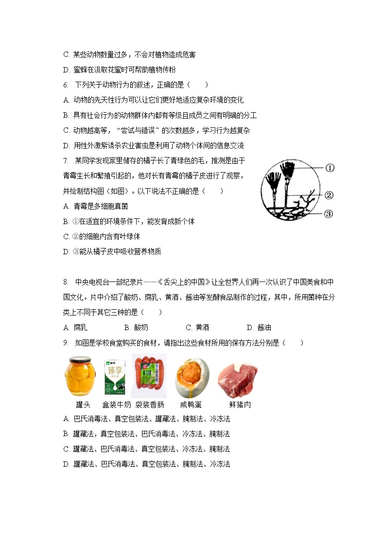 2022-2023学年山东省临沂市费县五中八年级（下）第一次月考生物试卷（含解析）02