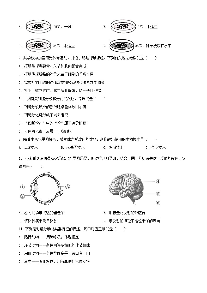 初中生物中考复习 精品解析:2022年辽宁省盘锦市中考生物真题(原卷版)第2页
