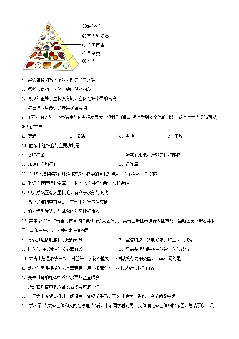 初中生物中考复习 精品解析:2022年辽宁省营口市中考生物真题(原卷版)第3页