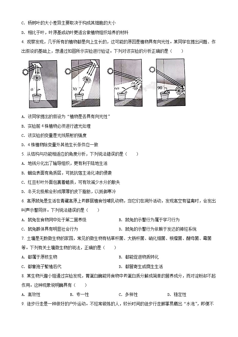 初中生物中考复习 精品解析:2022年山东省潍坊市中考生物真题(原卷版)02