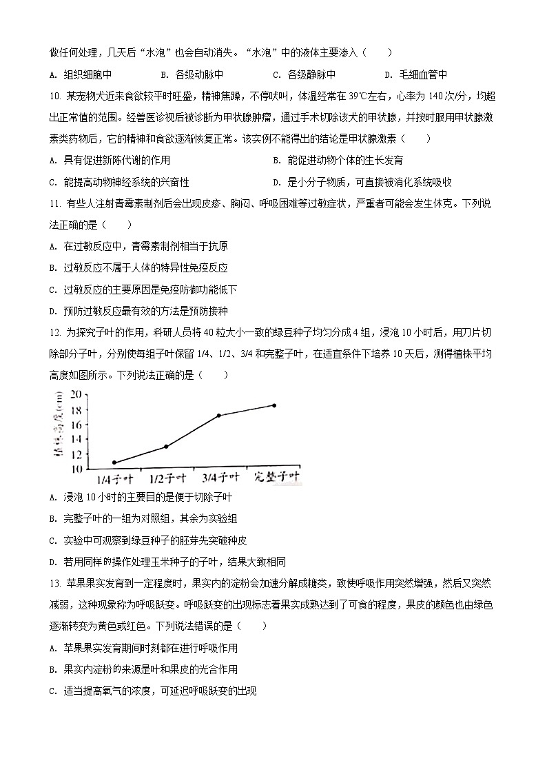 初中生物中考复习 精品解析:2022年山东省潍坊市中考生物真题(原卷版)03