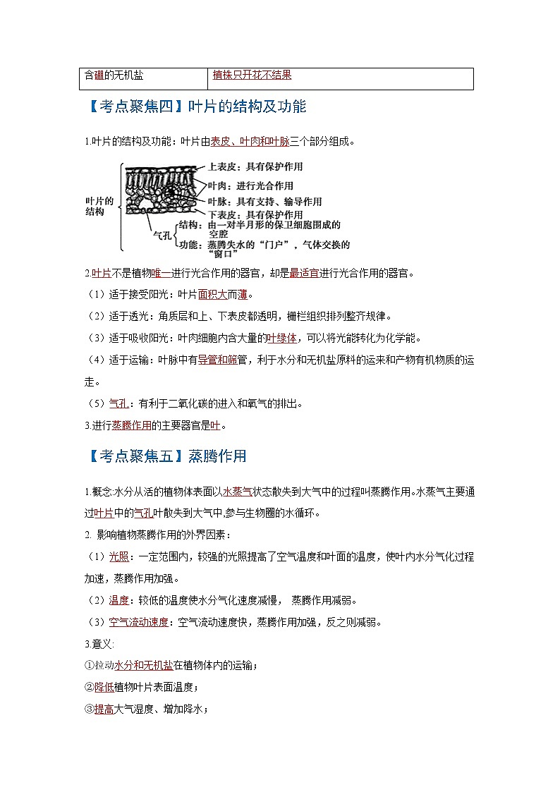 初中生物中考复习 考点05++绿色植物的三大生理作用-【考点聚焦】2022年中考生物知识手册速查(人教版)第2页
